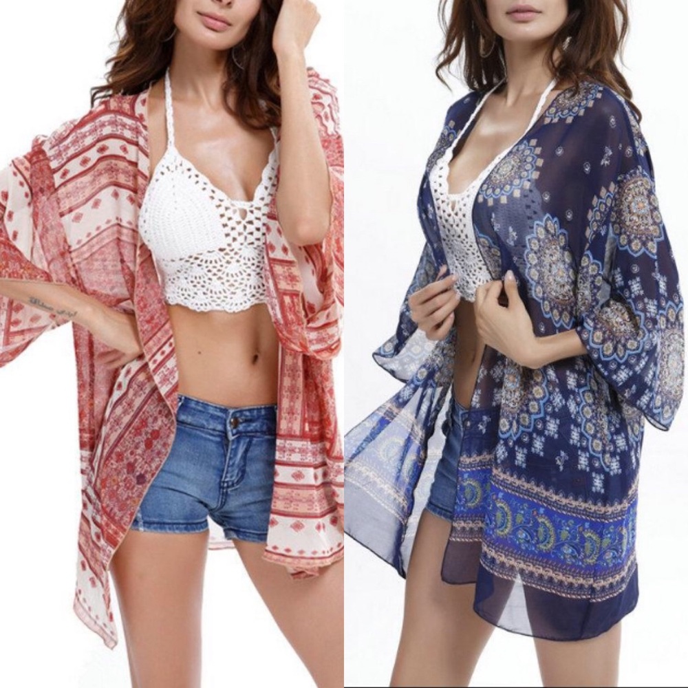 SHEER PRINTED KIMONO COVER UP